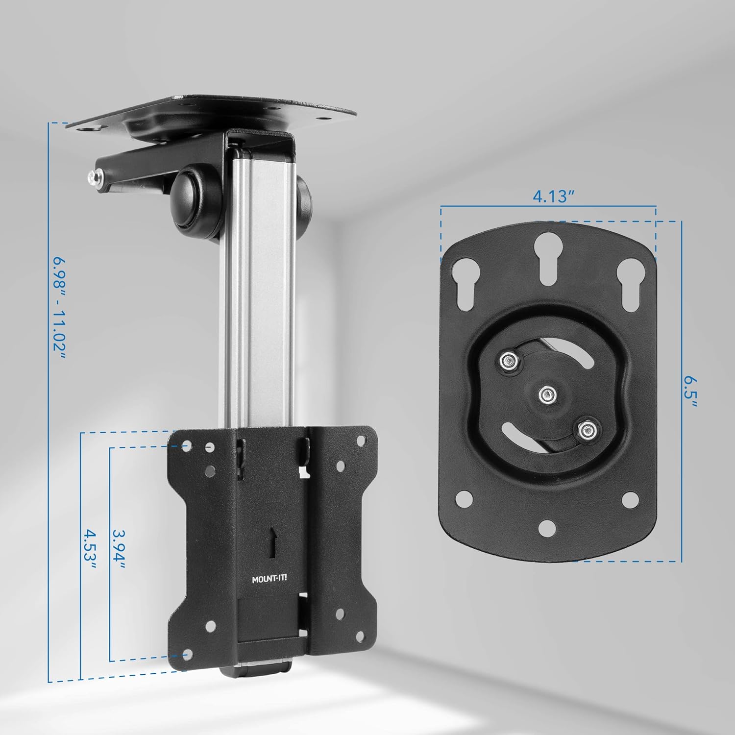 Mount-It! Flip Down TV and Monitor Mount | Ceiling Kitchen Overhead and Under Cabinet Mount | Fits Flat Screens 13 15 17 19 21.5 24 27 32 37 Inches | VESA Compatible 75 - 200 | Height Adjustable