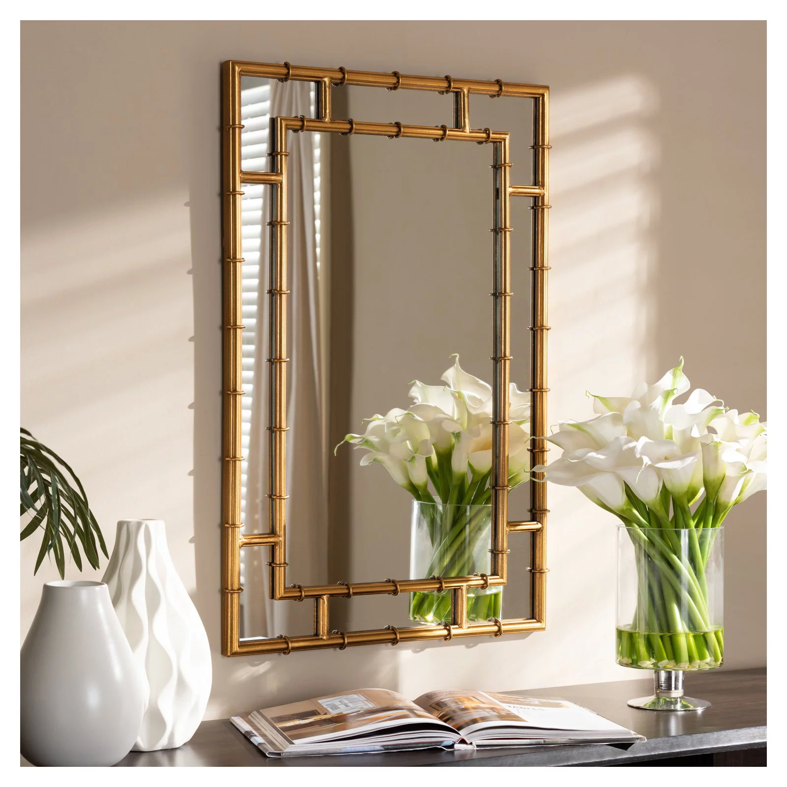 Baxton Studio Adra Modern and Contemporary Gold Finished Bamboo Accent Wall Mirror,Wholesale Interiors