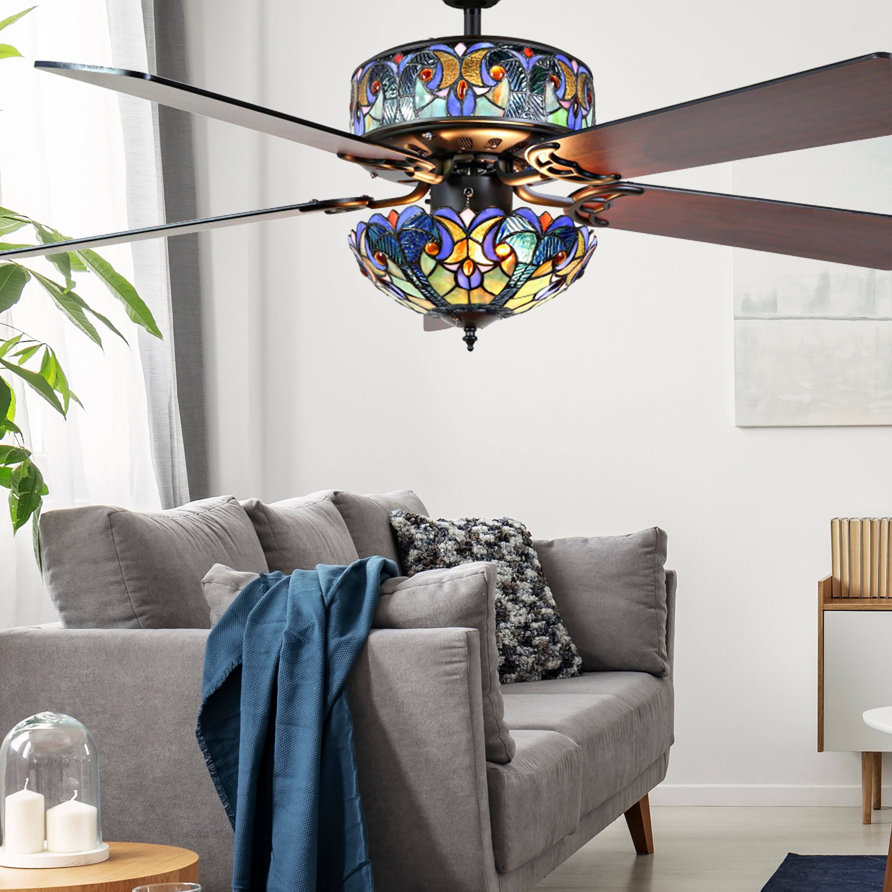 River of Goods 52x22W Halston Blue Stained Glass Ceiling Fan