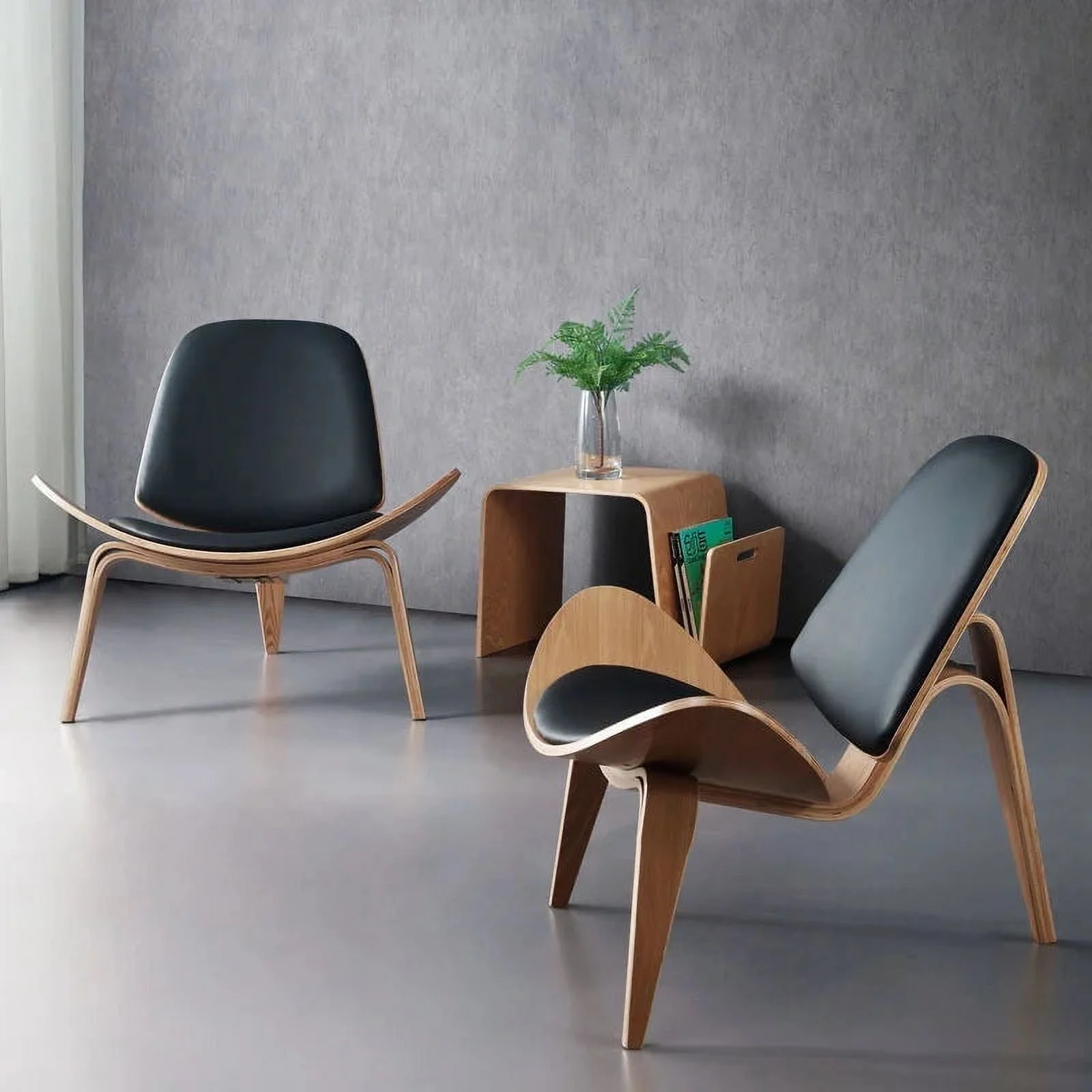 Hans Wegner Style Three-Legged Shell ChairsAsh Plywood Fabric Upholstery Living Room Furniture Modern Lounge Shell ChairsReplica
