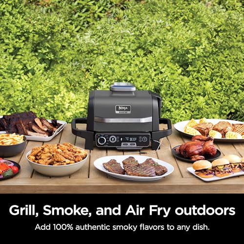 Ninja OG951 Woodfire Pro Connect Premium XL Outdoor Grill & Smoker, Bluetooth, App Enabled, 7-in-1 Master Grill, BBQ Smoker, Outdoor Air Fryer, Woodfire Technology, 2 Built-In Thermometers, Black