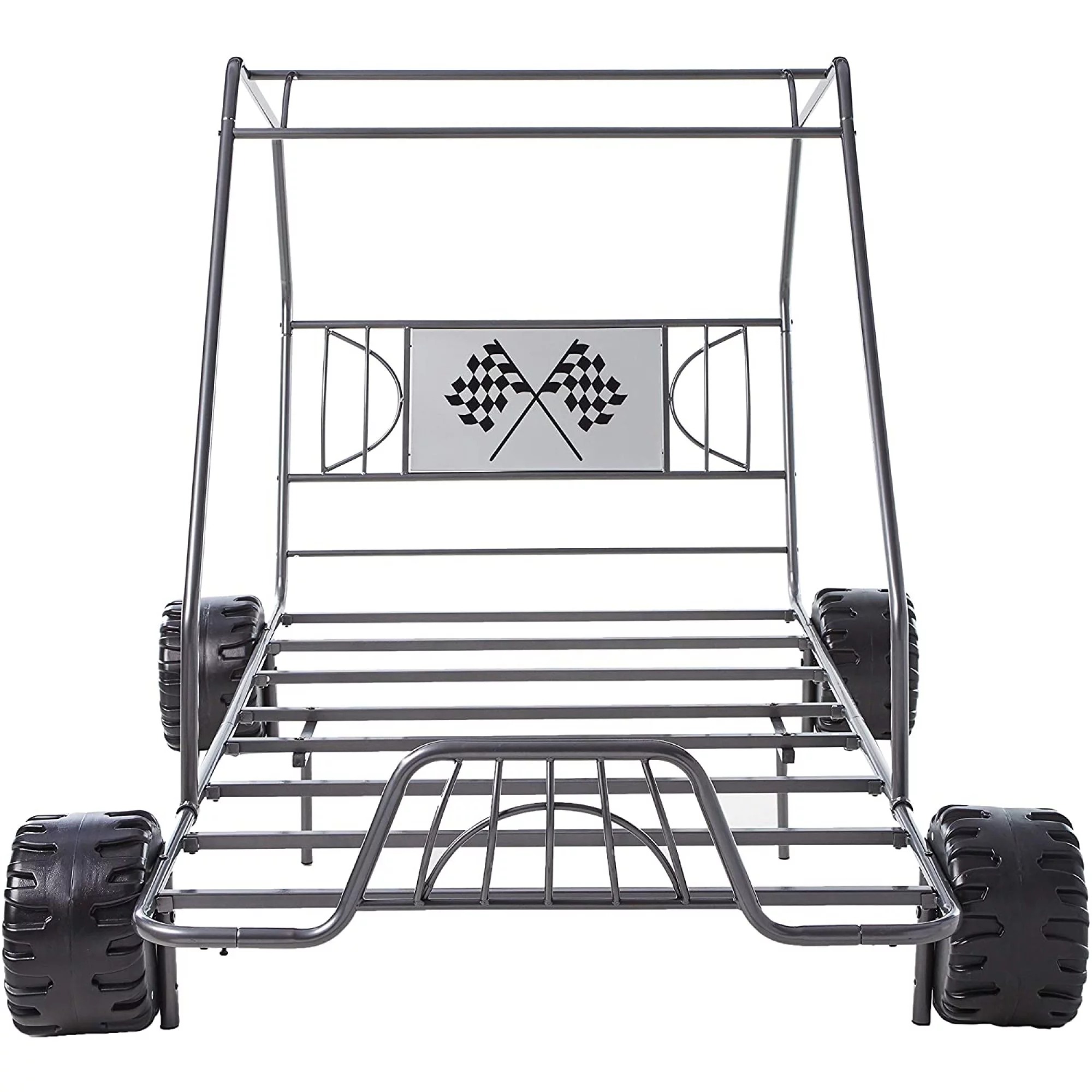 Miekor Furniture Xander Twin Car Bed in Gunmetal Metal Go Kart Dune Buggy Frame Boys Racing Slat Style
