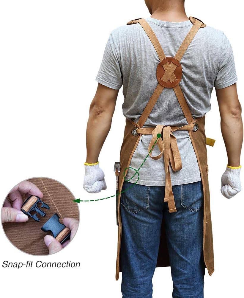 Briteree Woodworking Aprons for men, Gift for Woodworker, with 9 Tool Pockets, Durable Waxed Canvas