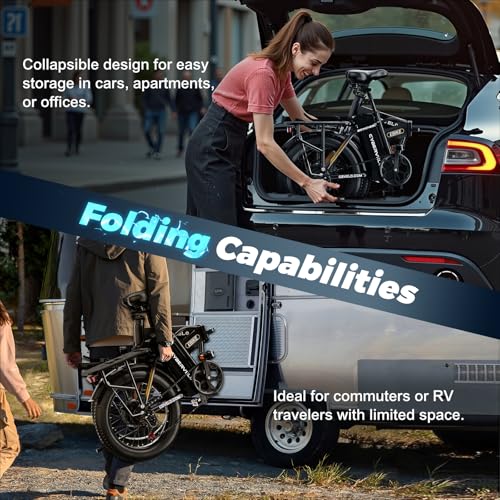 1000W Folding Electric Bike, 48V 20.8AH Large Removable Battery E-Bike, 30+MPH, 80 Miles Max Range, 20" Fat Tire Electric Bike for Adults, Adult Electric Bicycles for Commute