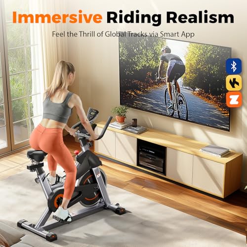 YOSUDA Exercise Bike, Brake Pad Stationary Bike for Home with Exclusive App, Magnetic Indoor Cycling Bike with 300 lb Weight Capacity, Low Noise, Tablet Holder and Fitness Courses for Weight Loss