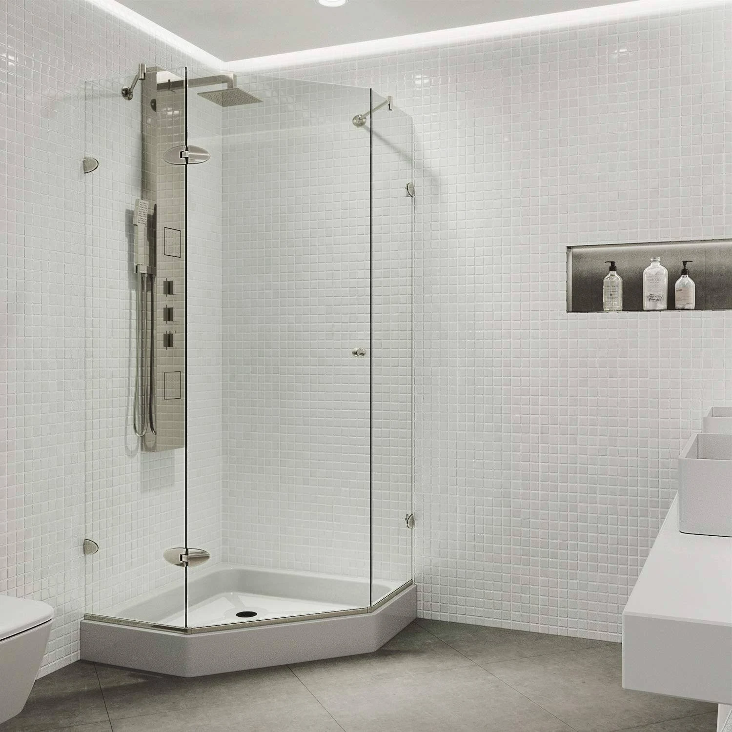 Vigo VG6061BNCL38W Verona Frameless Neo-Angle Shower Enclosure with Base