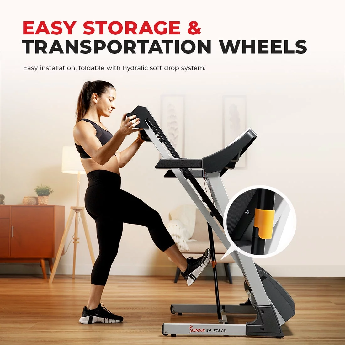 Sunny Health & Fitness Smart Running Treadmill w/ Auto Incline, Sound System, Bluetooth, Foldable, High Weight Capacity, SF-T7515