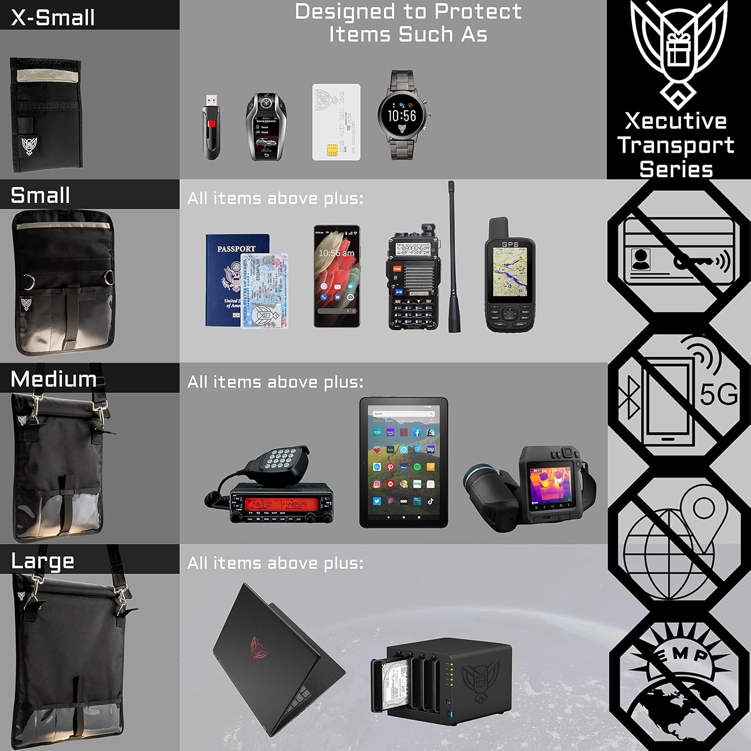 Xtreme Sight Line ~ Xecutive Faraday Bag for Phones and Other Small Electronics ~ Data Security for Executive Travel ~ Shoulder Strap Included ~ Tracking/Hacking Defense