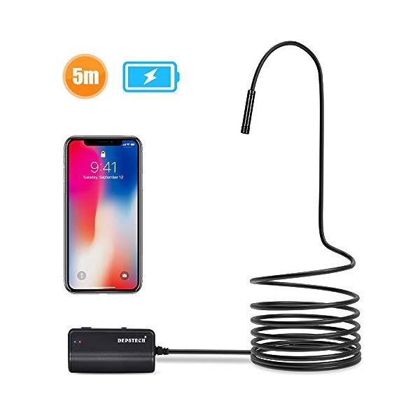 Depstech 1200P Semi-Rigid Wireless Endoscope, 2.0 MP HD WiFi Borescope Inspection Camera,16 inch Focal Distance & 1800mAh Batter
