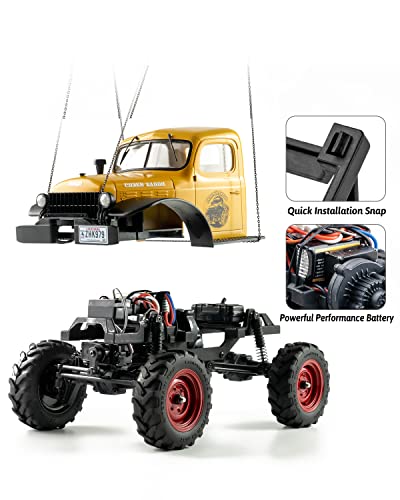 WOWRC RC Car 1/24 Remote Control Car, FCX24 Power Wagon 4WD RC Crawler Two-Speed Shift, RC Rock Crawler 8Km/h with Portal Axle Metal Gears for Boys Girls and Adults, Yellow