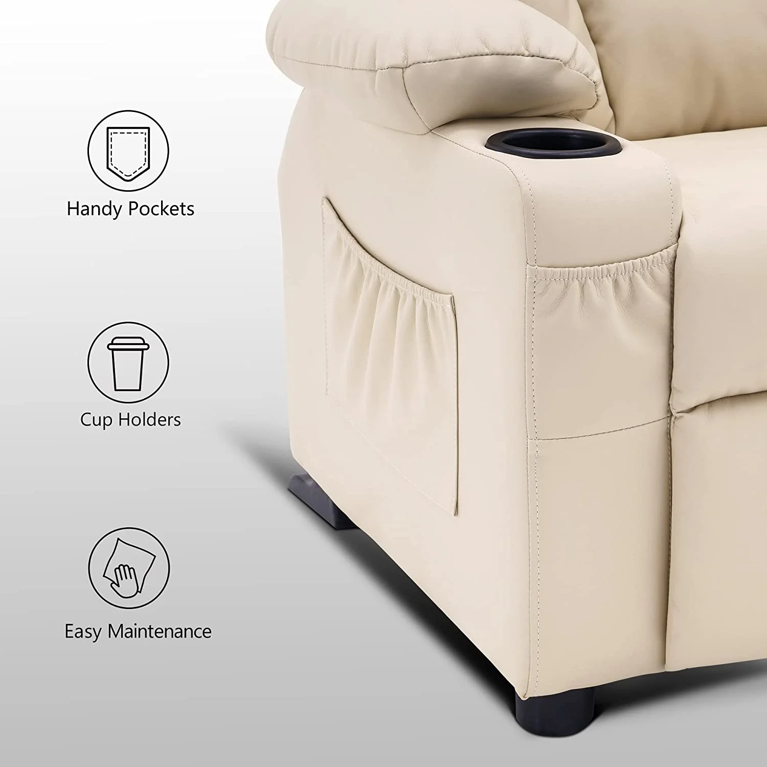 Big Kids Recliner Chair with Cup Holders for Toddler Boys and Girls, 2 Side Pockets, 3+ Age Group, Faux Leather 7322 (Violet)