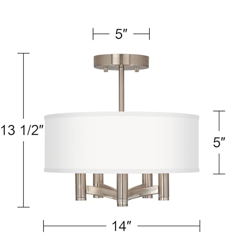 Possini Euro Design Ava Modern Ceiling Light Semi-Flush Mount Fixture Brushed Nickel 14" Wide 5-Light Cream Textured Fabric Drum Shade for House Bedroom Hallway Living Room Bathroom Dining Kitchen