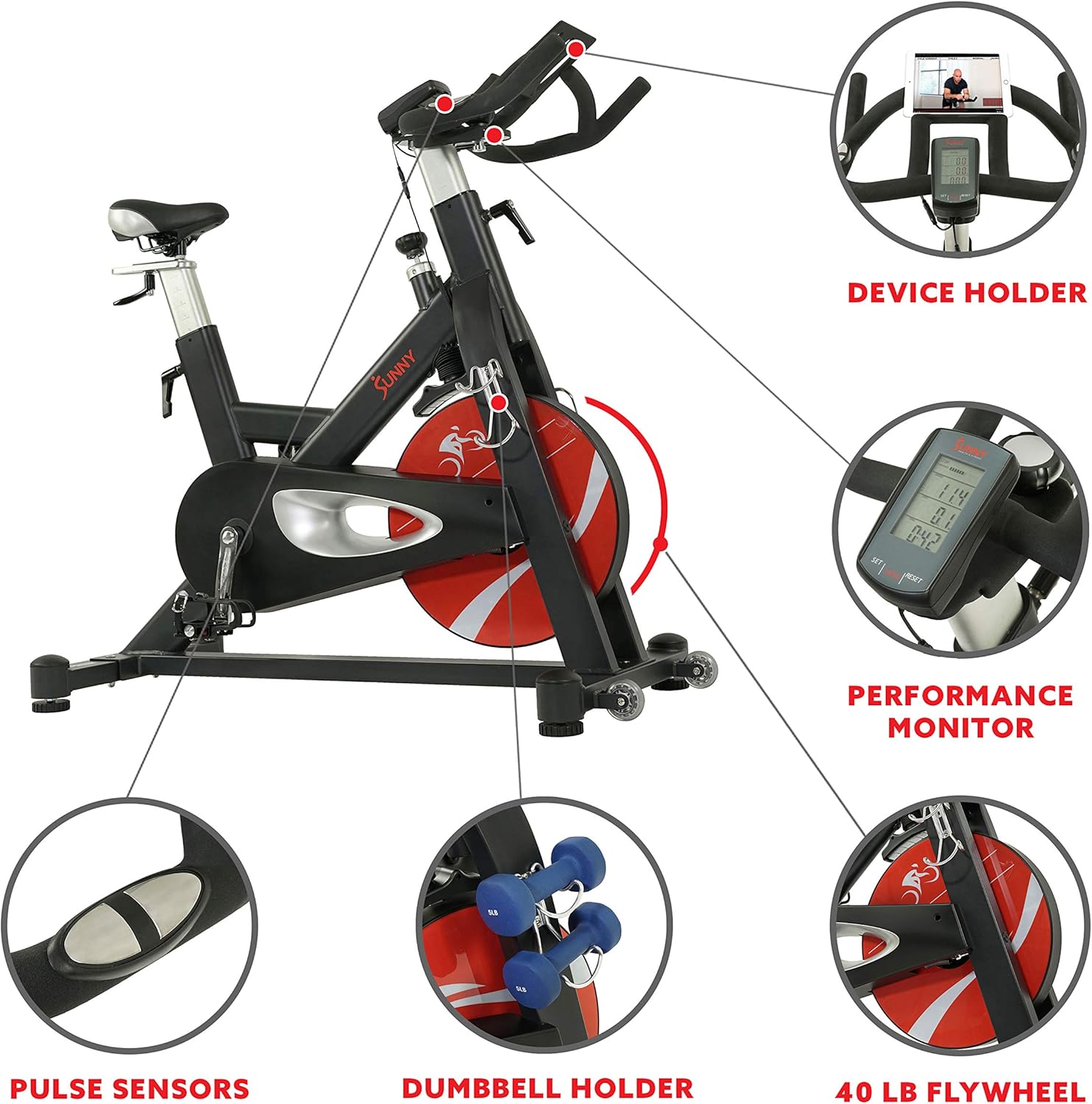 Sunny Health & Fitness Evolution Pro II Magnetic Indoor Cycle Exercise Bike with Device Mount and Performance Display -SF-B1986