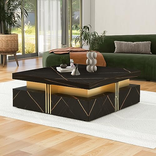 Modern Round Lift-top Nesting Coffee Tables with 2 Drawers for Living Room White & Natural