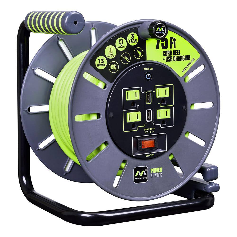 Masterplug 75ft 13amp Extension Cord Reel with USB