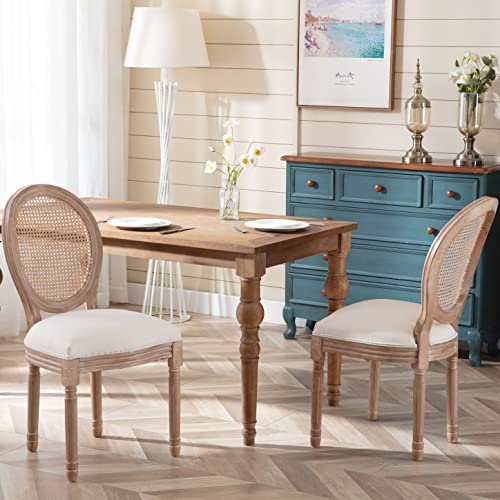 Dining Chairs Set of 2, French Dinning Chairs, Fabric Cane Upholstered Dining Room Chairs, Farmhouse Kitchen Chairs, with Beautifully Carved Solid Wood Frame for Home,Office, Restaurant (Style 2)