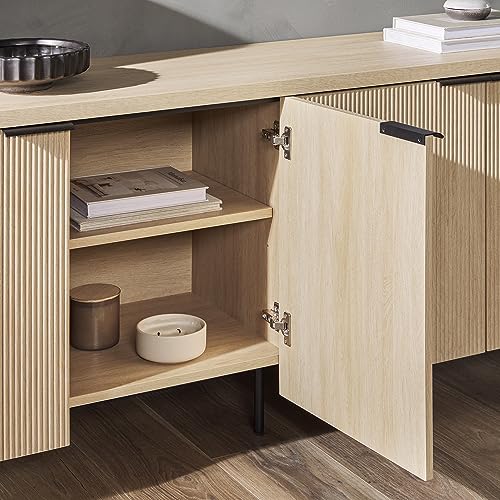 Walker Edison Scandinavian Grooved 4-Door Sideboard, 69 Inch, Black