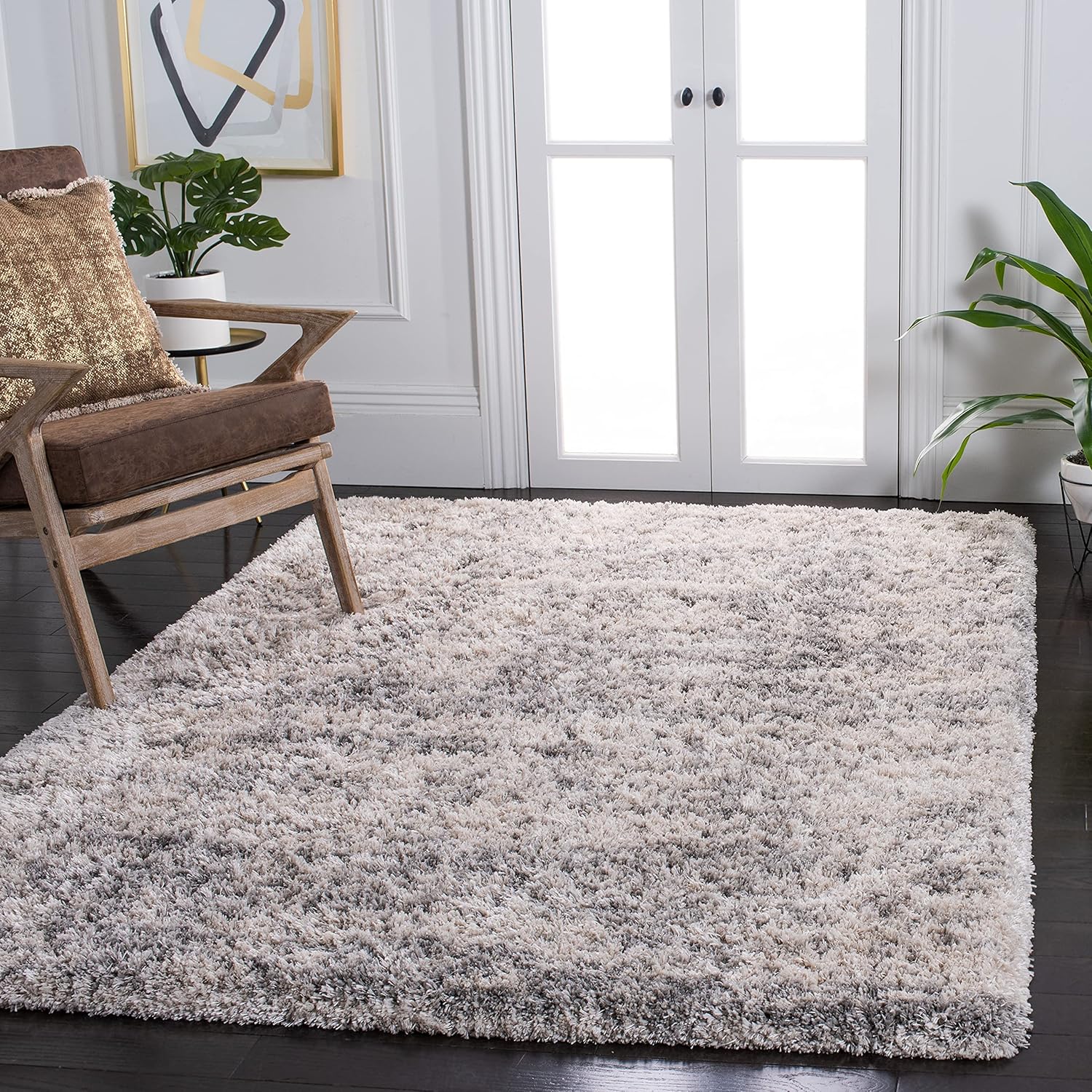 SAFAVIEH Iceland Shag Collection Area Rug - 6' x 9', Ivory & Grey, Modern Design, Non-Shedding & Easy Care, 2.6-inch Thick Ideal for High Traffic Areas in Living Room, Bedroom (ISG511A)