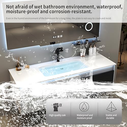 Bathroom Vanity with Sink - Modern Bathroom Sink Cabinet, Floating Vanity Set - includes Bathroom Vanity Cabinet and Led Smart Defog Mirror, with 2 Drawers (48")