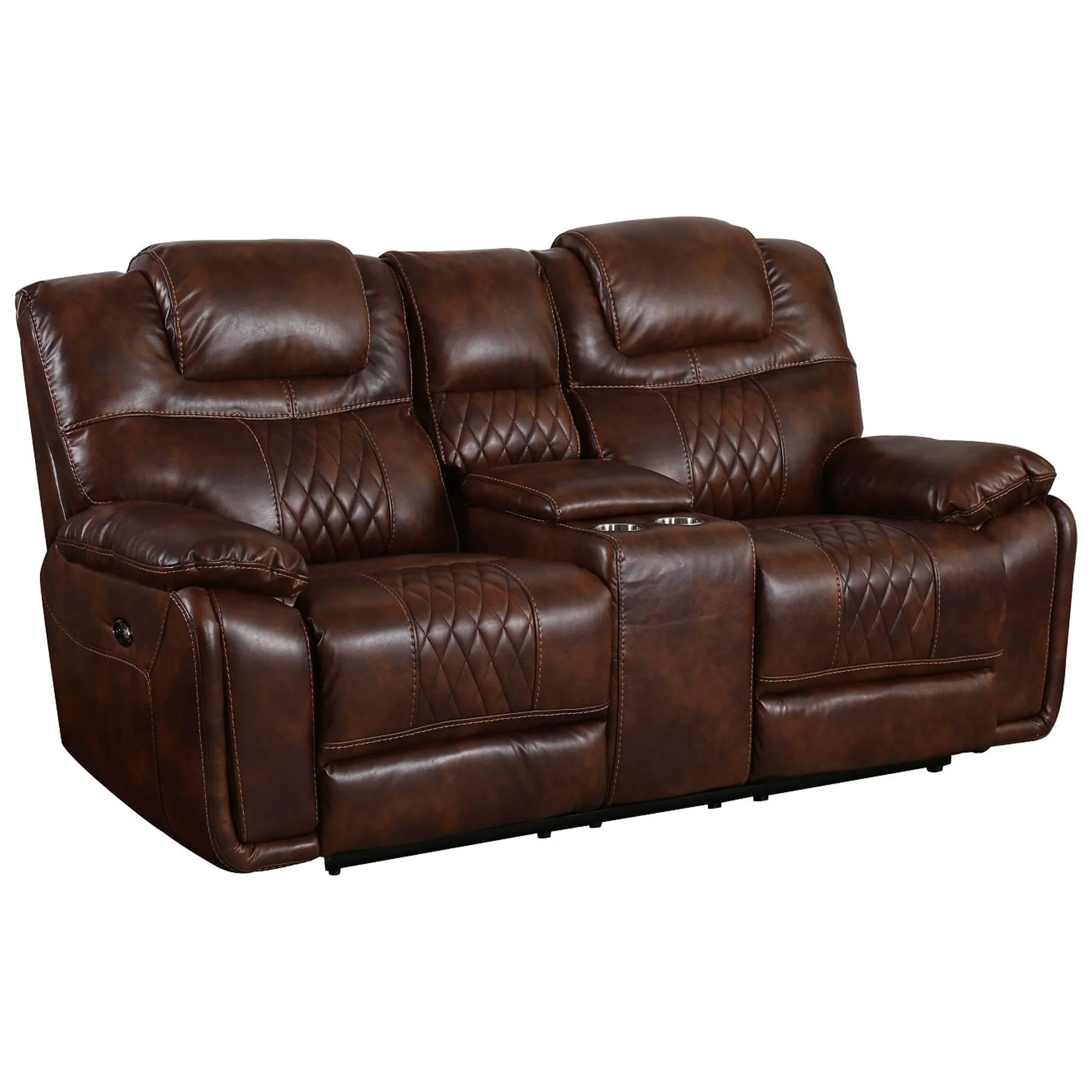 The Hamptons Collection 41” Rich Brown Power Dual Reclining Loveseat and Center Console in Leather