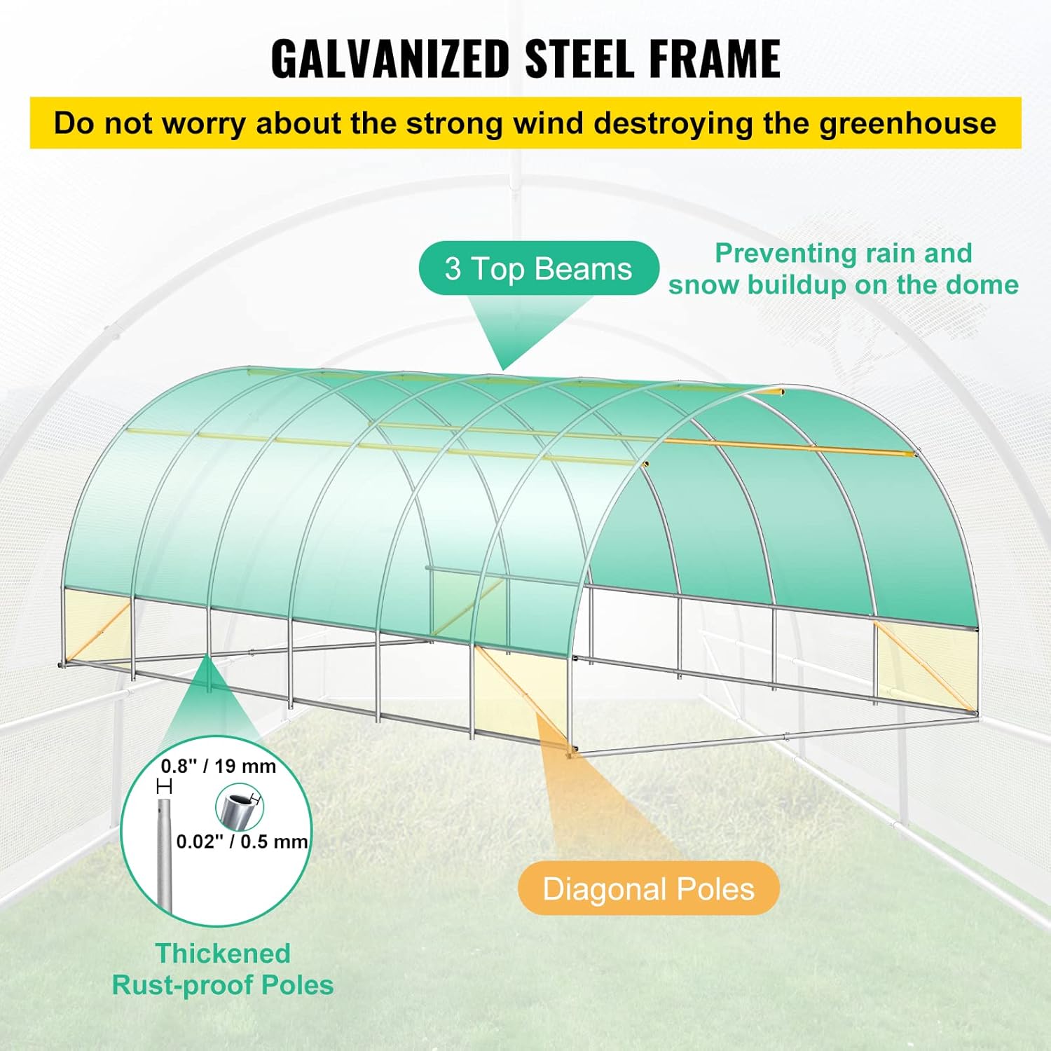 VEVOR 20 x 10 x 7 ft Walk-in Greenhouse Bundle with 10 Plant Growing Trays, Portable Hot House w/Galvanized Steel Hoops, Zippered Doors & Roll-up Windows