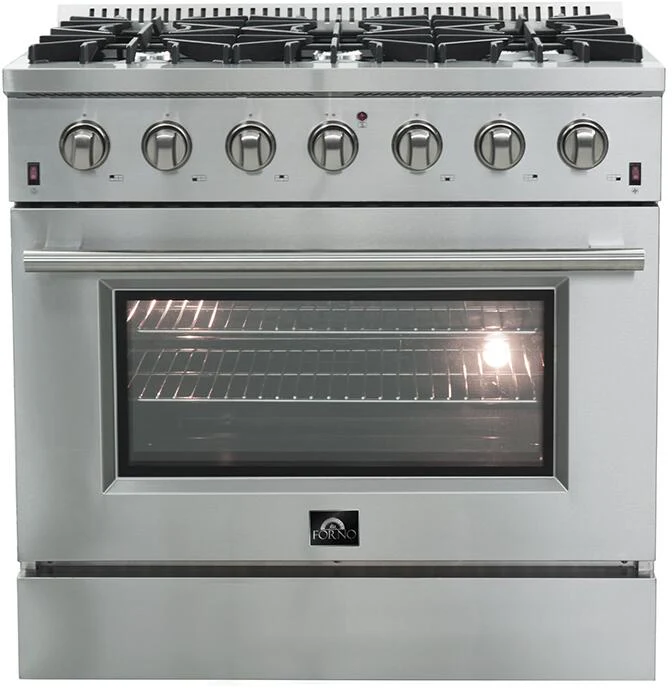 Forno 36″ Galiano Gas Range with 6 Italian Burners in Stainless Steel, FFSGS6244-36