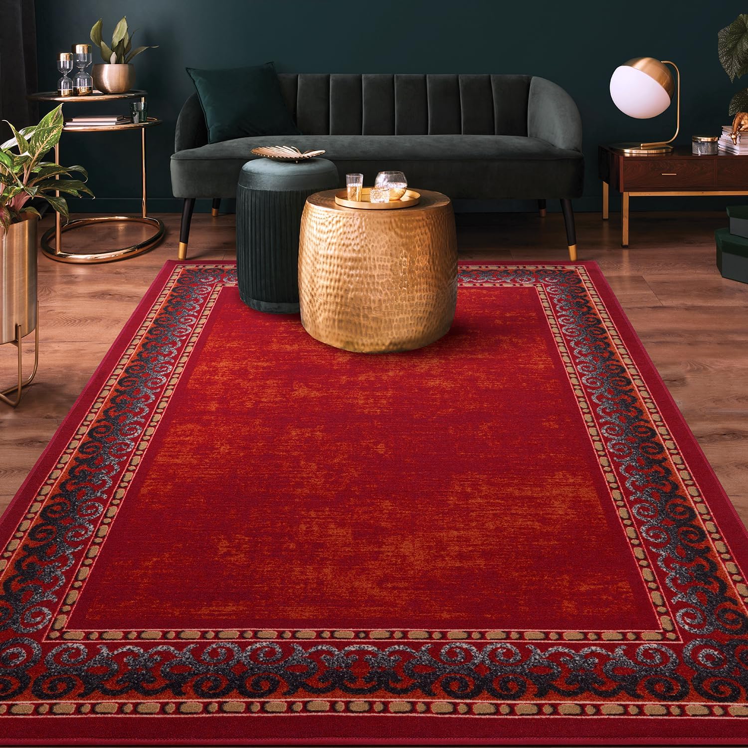 Antep Rugs Alfombras Bordered Modern 8x10 Non-Slip (Non-Skid) Low Pile Rubber Backing Indoor Area Rug (Maroon Red, 7'10" x 10')