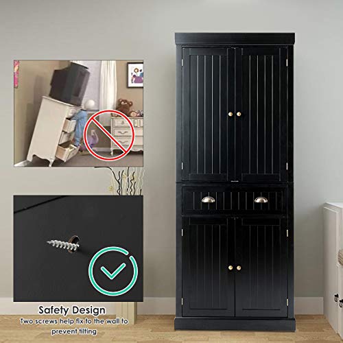 72" Large Storage Cabinet w/Doors & Adjustable Shelves, Freestanding Pantry Cupboard, Modern Tall Sideboards for Home, Kitchen, Bathroom & Dining Room (Gray)