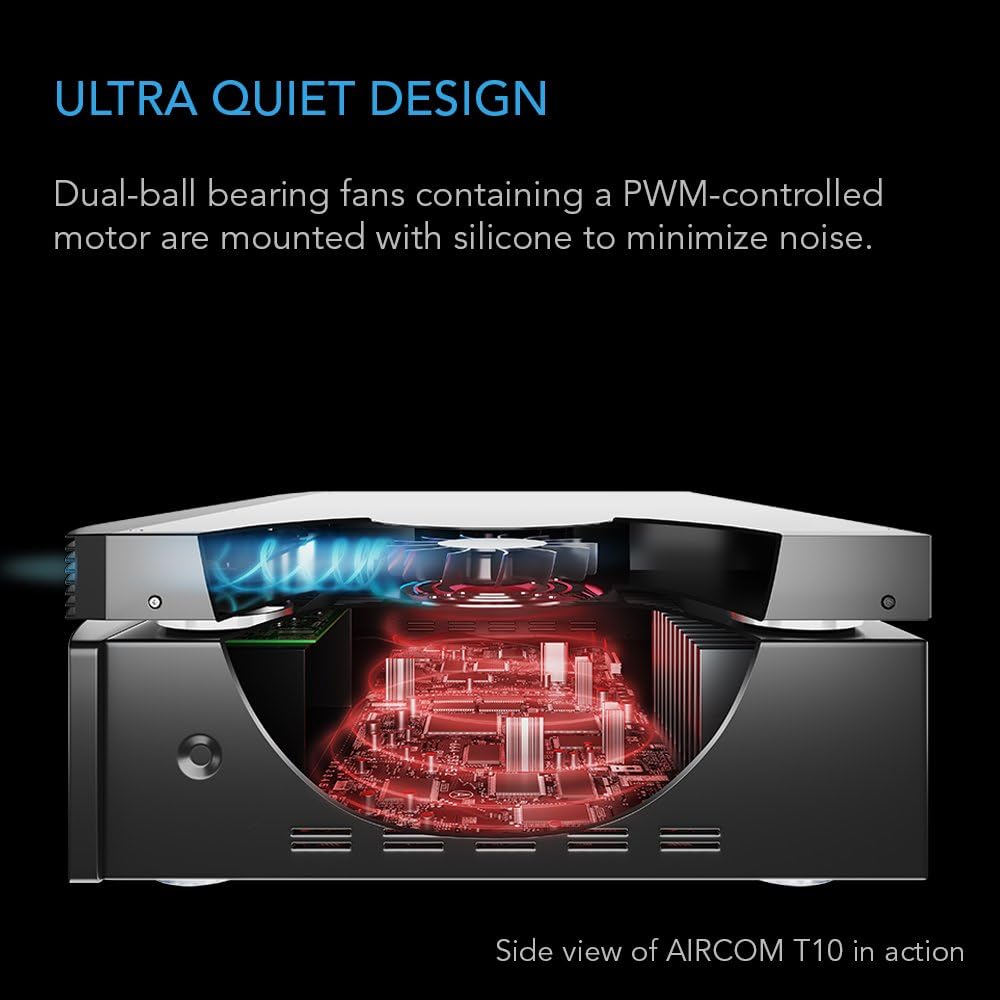 AC Infinity AIRCOM T10, Quiet Cooling Blower Fan System 17 Front-Exhaust, for Receivers, Amps, DVR, AV Cabinet Components