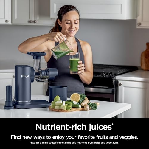 Ninja NeverClog Cold Press Juicer, Powerful Slow Juicer with Total Pulp Control, Countertop, Electric, 2 Pulp Functions, Dishwasher Safe, 2nd Generation, Charcoal, JC151