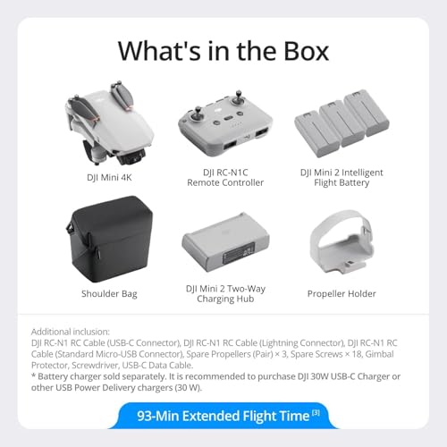 DJI Mini 4K Fly More Combo, Drone with 4K UHD Camera for Adults, Under 249 g, 3-Axis Gimbal Stabilization, 10km Video Transmission, Auto Return, 3 Batteries for 93-Min Max Flight Time, QuickShots