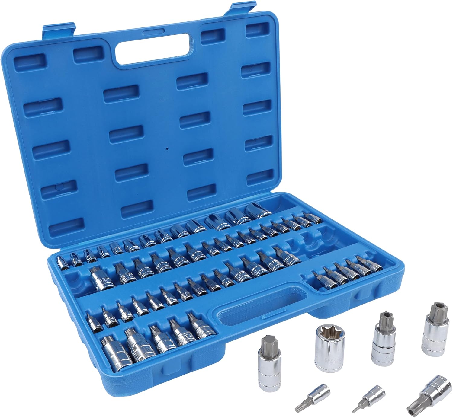 ABN Torx Bit Socket Set - 60 Pc Steel Star Bit Set Tamperproof, Torx Plus, and External Torx Socket Set with Case