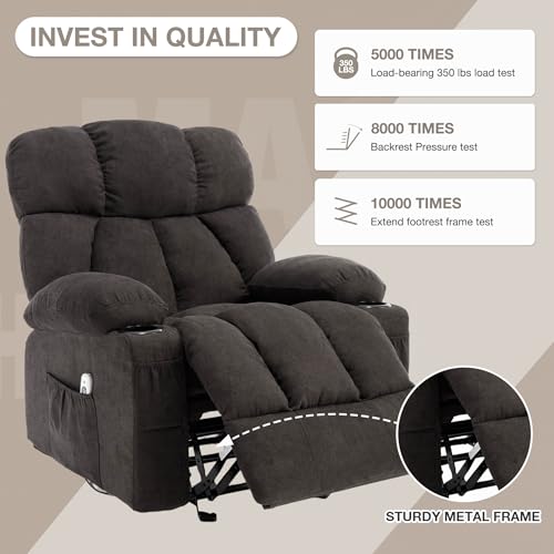 Massage Rocker Recliner Chair with Heat and Vibration Ergonomic Rocking Lounge Chair for Living Room Comfy Overstuffed Recliner with 4 Side Pockets,2 Cup Holders, USB Charge Port, Grey