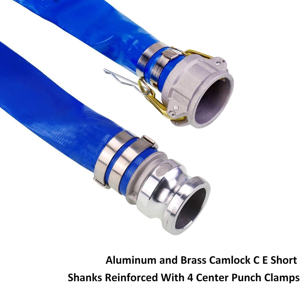 2" x 50' Blue PVC Lay-Flat Discharge Hose with Aluminum Camlock C and E Fittings