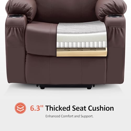 MCombo Power Lift Recliner Chair for Elderly, Lift Chair with Heat and Massage, FSC Certified, USB Ports, Cup Holders, Faux Leather 7040 (Black, Medium)