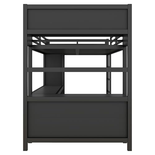 Linique Metal Loft Bed with Wardrobe & L-Shaped Desk - Sturdy Space-Saving Loft Bed Includes Storage Cubes, Shelves for Kids, Teens, Adults (White, Queen)