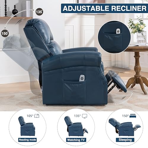 Electric Lift Elderly, Swivel Glider Power, Upholstered Living Room Reclining Sofa Chair with Lumbar Support, Red Brown