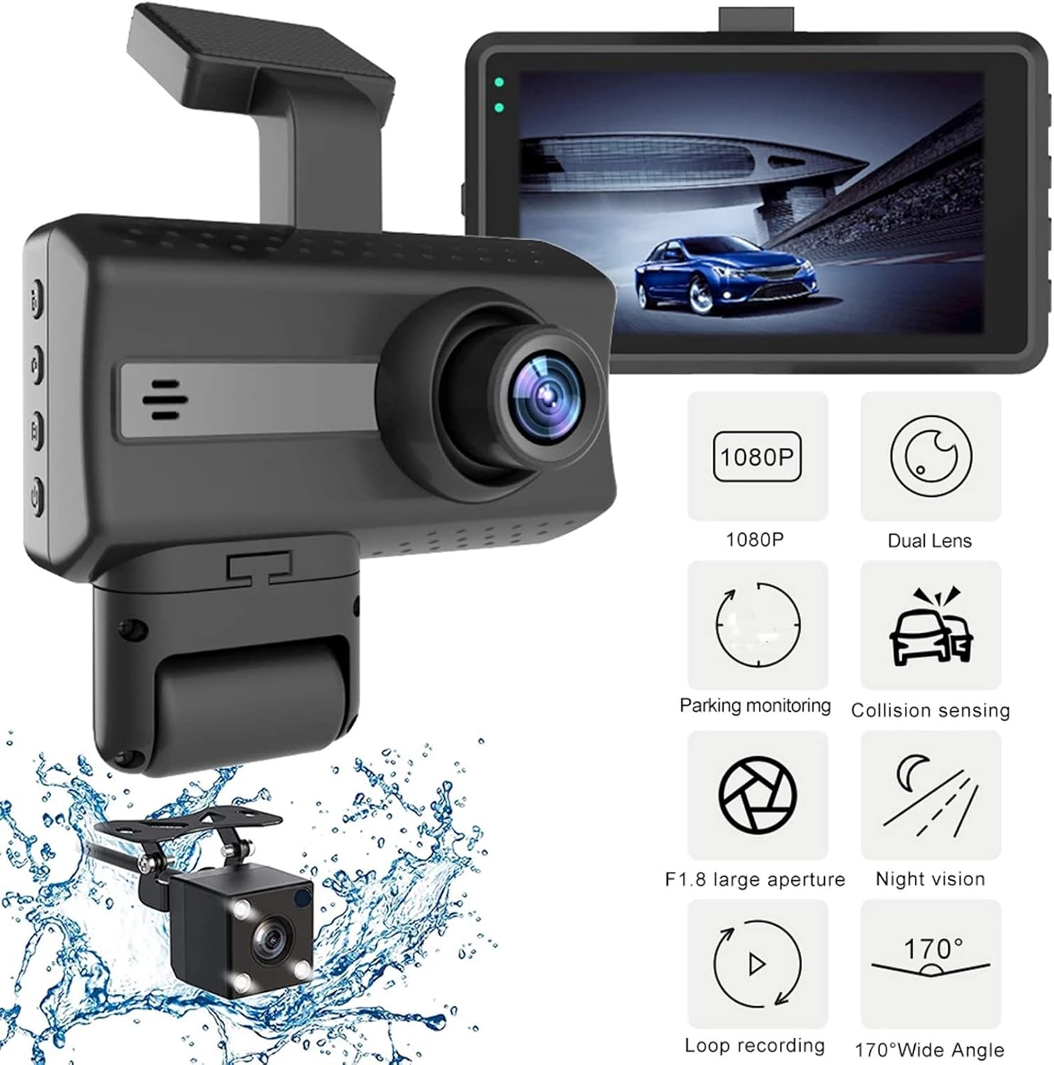 DVR Wireless Dash Cam Front and Rear, 1080P FHD Car Recorders, Super Night Vision Car Dashboard Camera Built in G-Sensor, 170° Wide Angle Loop Recording 24h Parking Dashcam Prime Discount Deals