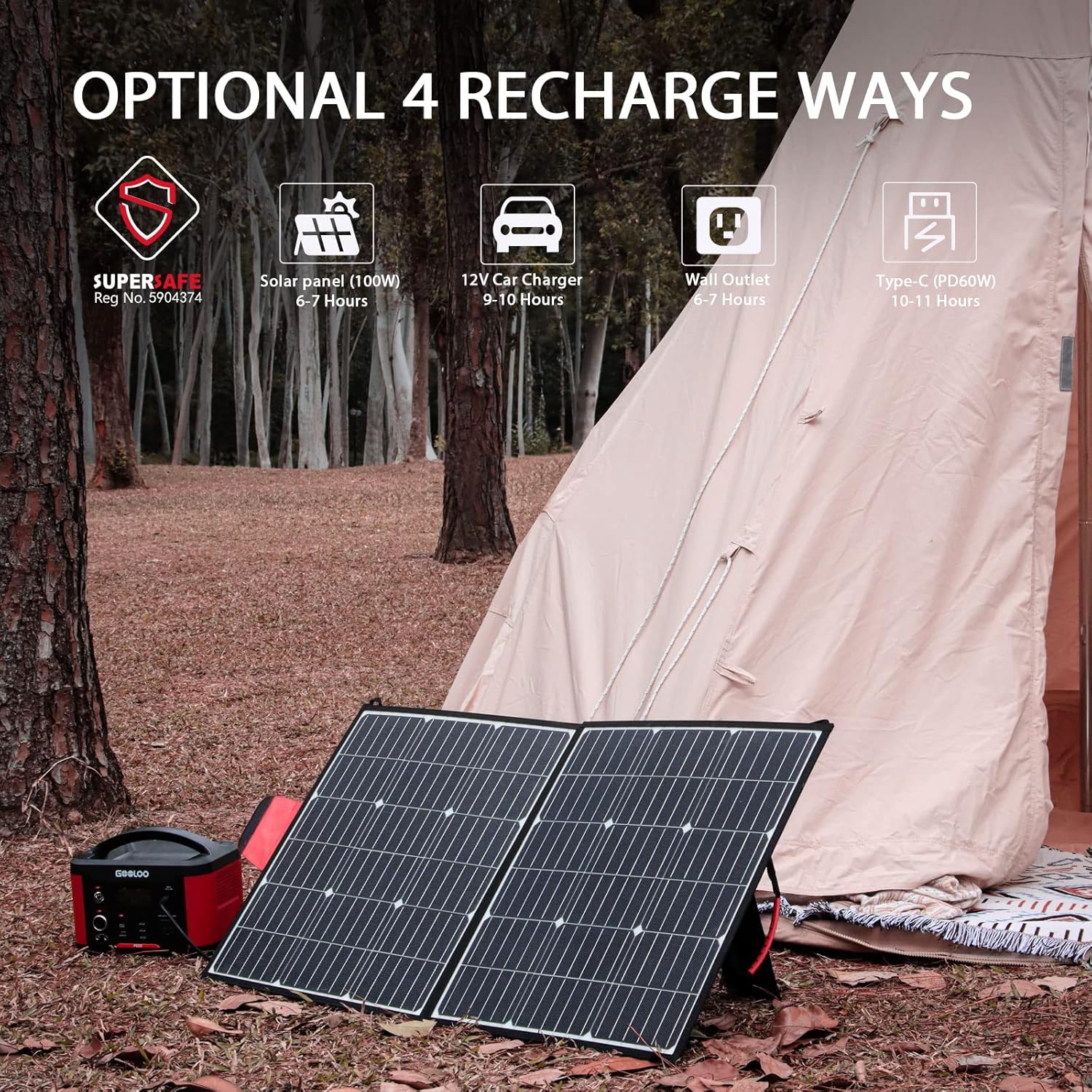GOOLOO Portable Power Station P600, 626Wh Outdoor Generator with 110V/600W AC Outlets & LED Flashlight,PD 60W Input/Output, QC 3.0 Port, SuperSafe Backup Lithium Battery for Outdoor RV/Van Camping, Emergency