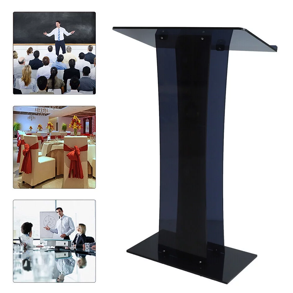 ZhdnBhnos Black Acrylic Podium Podium Stand Clear Podium Lectern Plexiglass Pulpit Presentation Table Reception Stand For Conference School Church