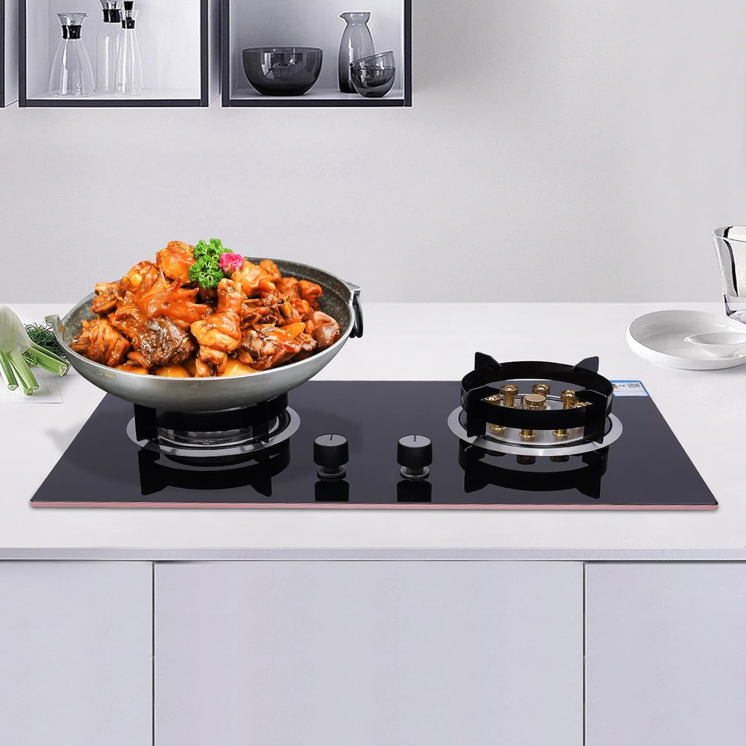 Gas Cook Top 2 Burners Gas Stove Built-In Kitchen Gas Cook Top Stove LPG/NG Stove 5.2KW Black Knob Control Built-In Glass Cook Top for Kitchen,RV
