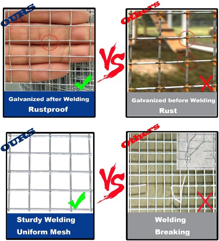 Rocicmhy 48x100 Hardware Cloth 1/2 Inch 19Ga,Chicken Coop Wire,Hot Dipped Galvanized Wire Mesh Roll,Chicken Wire Fence Rolls,Welded Wire Fencing,Chicken Wire Fencing,Concrete Wire Mesh,Rabbit Wire