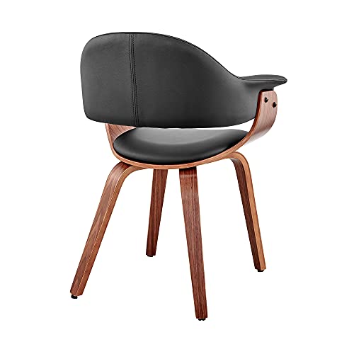 Armen Living Adalyn Faux Leather and Wood Dining Room Accent Chair, Cream/Walnut 19D x 25W x 30H in