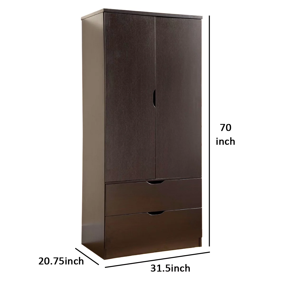 2 Door Wooden Wardrobe with Bottom Drawers Red Cocoa Brown- Saltoro Sherpi