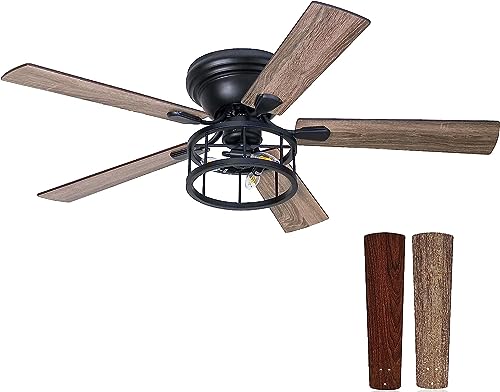 Breezary 52" Flush Mount Ceiling Fan with Light Remote Control, 5 Reversible Blades Indoor Low Profile Crystal Ceiling Fan Lighting Chandelier