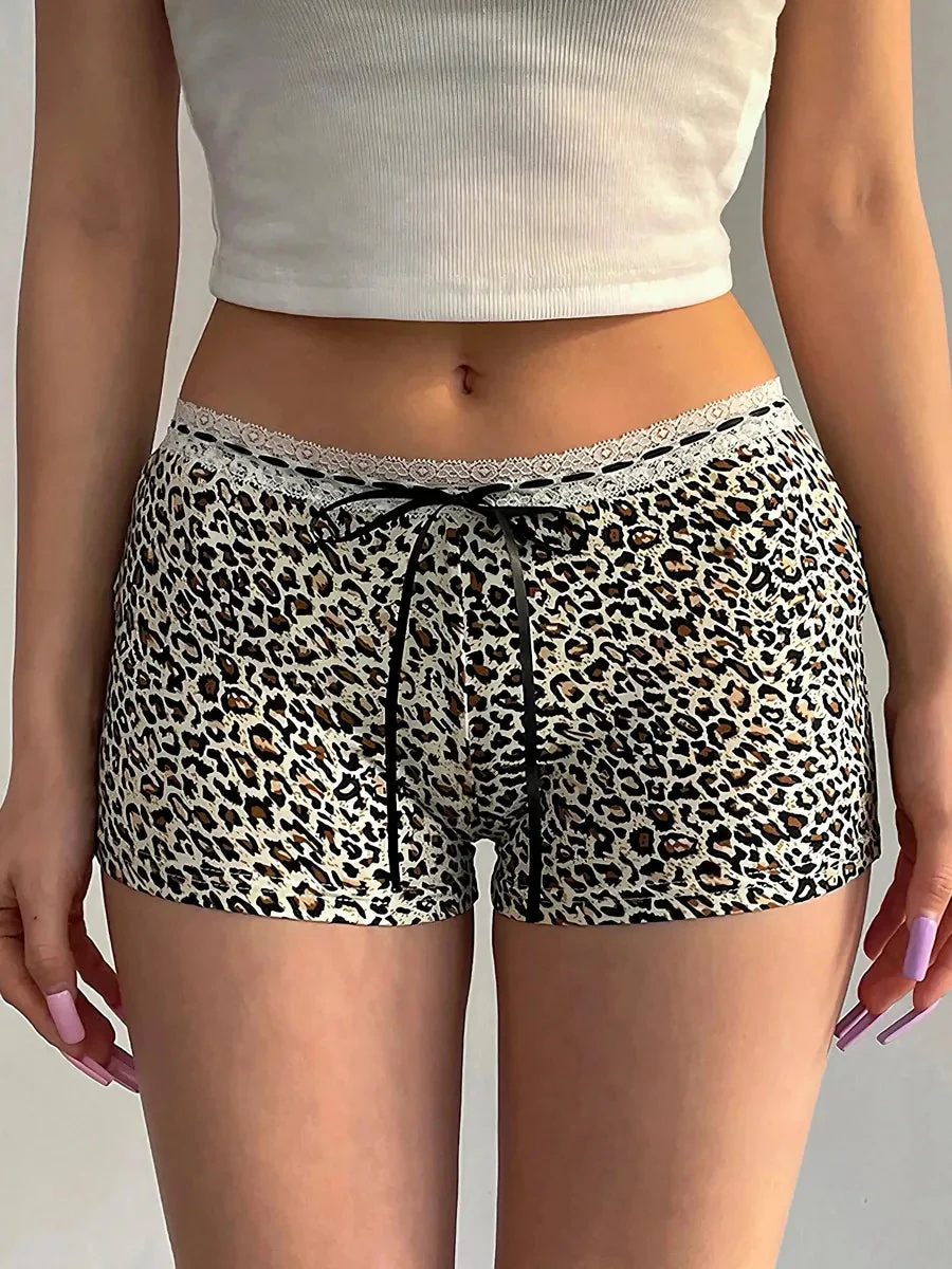 'Adriana' Y2k Cheetah Ribbon Lace Tight Shorts