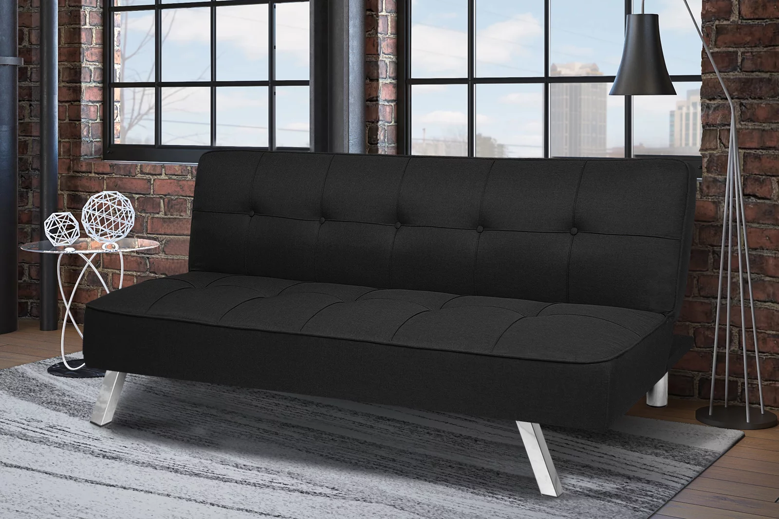 Vineego Modern Convertible Fabric Futon Sofa Bed, Black
