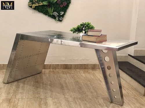 NauticalMart Airfoil Desk Aluminum | Aviator Wing Desk Industrial Airplane Desk Furniture Silver Aviation Home Office Furniture (64 Inches)
