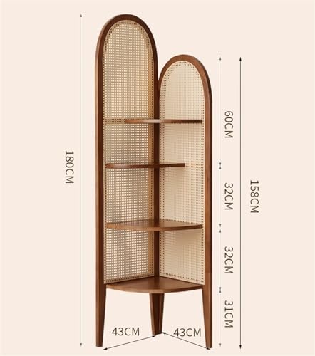 Corner Shelf Display Shelf 4 Tier Corner Shelf Wooden Corner Bookshelf Rattan Weaving Bookcase and Plant Stand for Living Room Bedroom Corner Bookshelf Corner Shelves(Log)