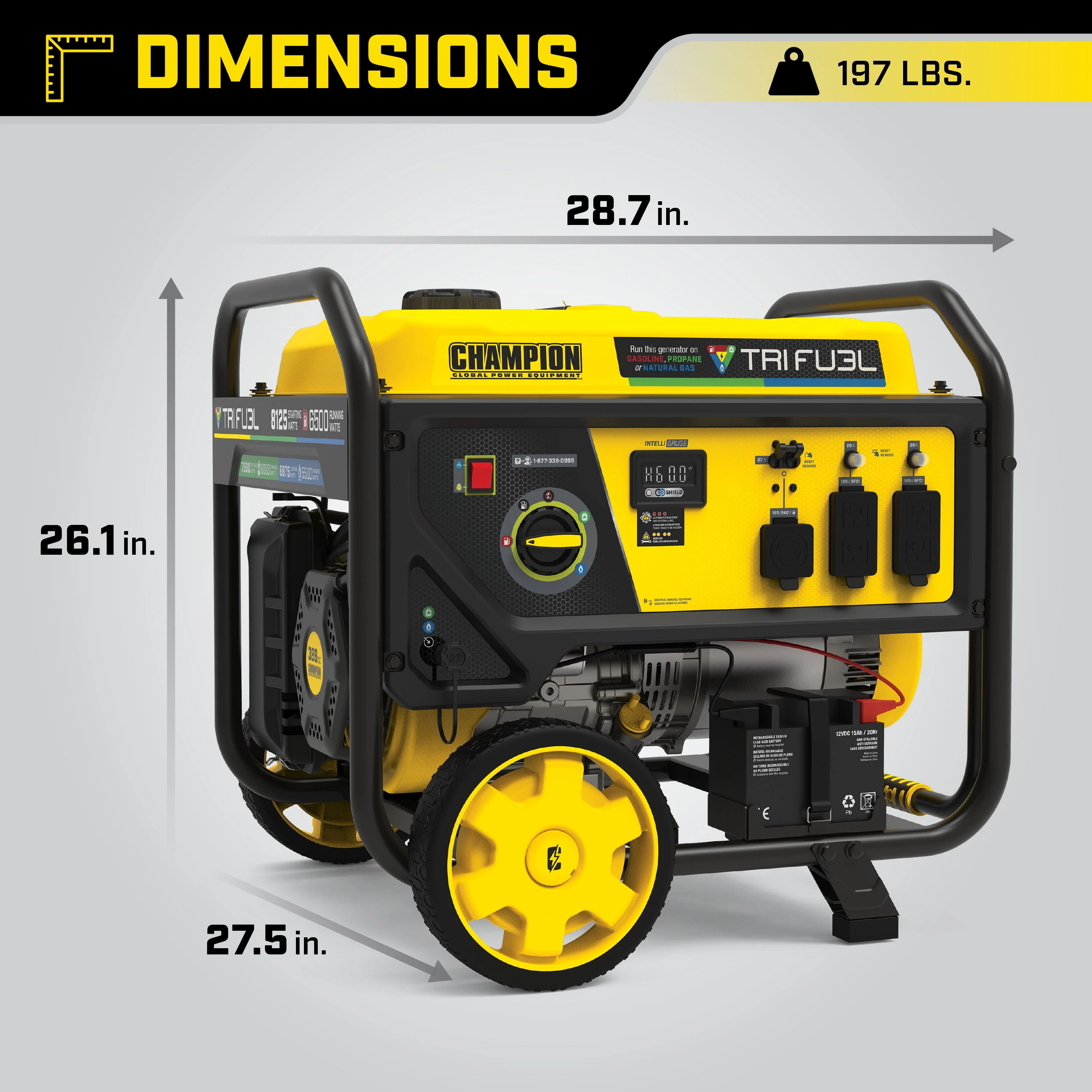 Champion Power Equipment 6500-Watt Tri-Fuel Portable Generator with CO Shield® and Electric Start